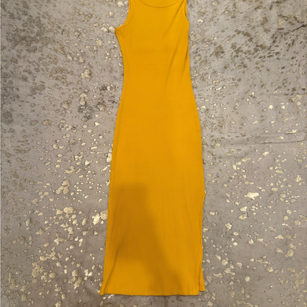 Sugar Sleeveless Ribbed Midi Dress in Mustard